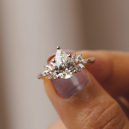 2 CT Pear shaped Moissanite Engagement Ring Unique Cluster Wedding Ring Marquise Cluster Art deco Lab Grown Diamond Promise Anniversary ring