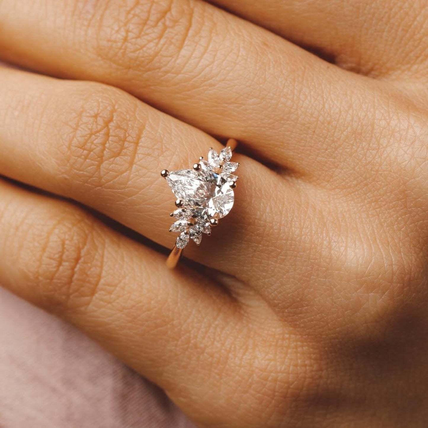 2 CT Pear shaped Moissanite Engagement Ring Unique Cluster Wedding Ring Marquise Cluster Art deco Lab Grown Diamond Promise Anniversary ring
