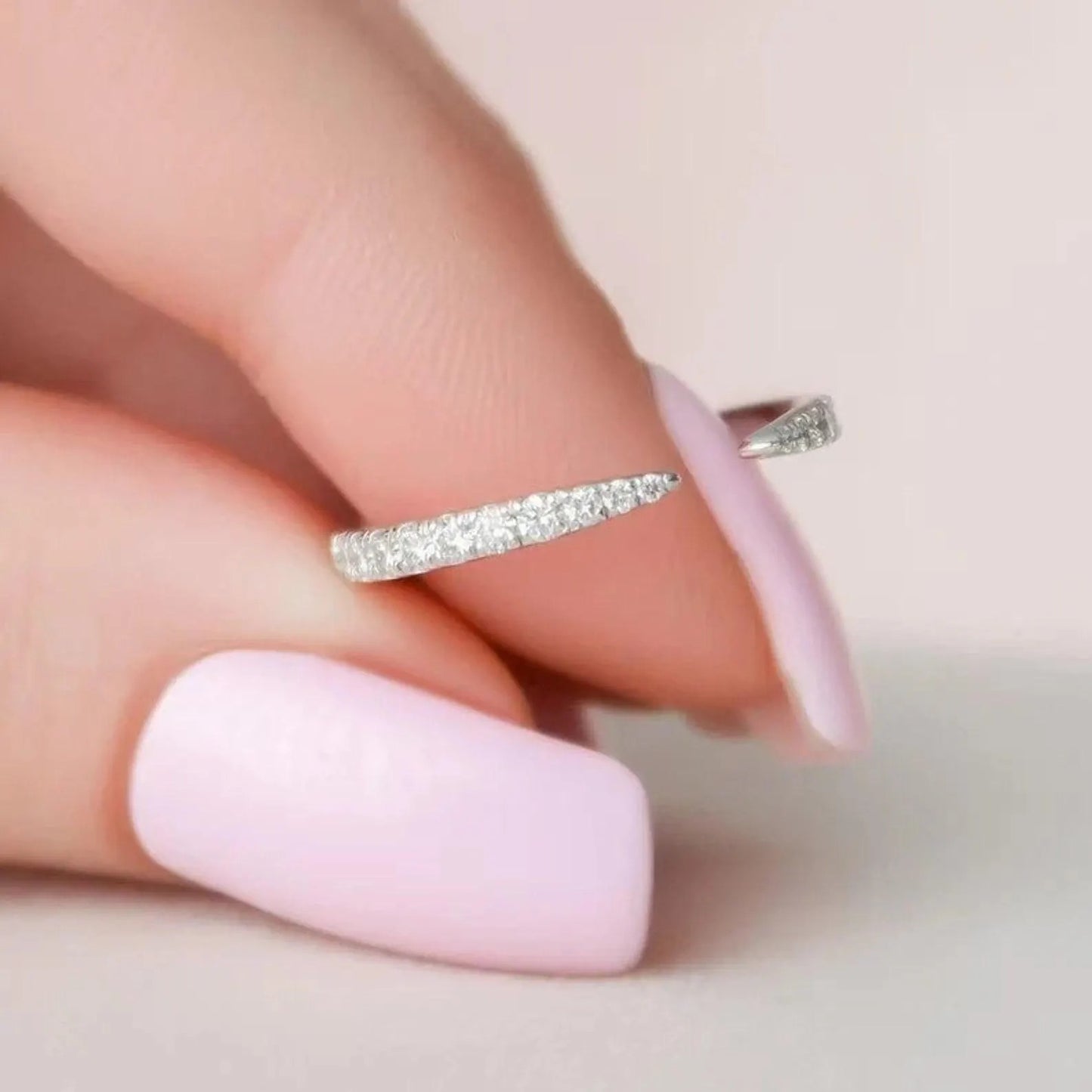 Pave Diamond Open Cuff Claw Moissanite Diamond Ring Unique Open Wedding Band Ring Open Gap Lab Grown Diamond Minimalist Engagement Ring.