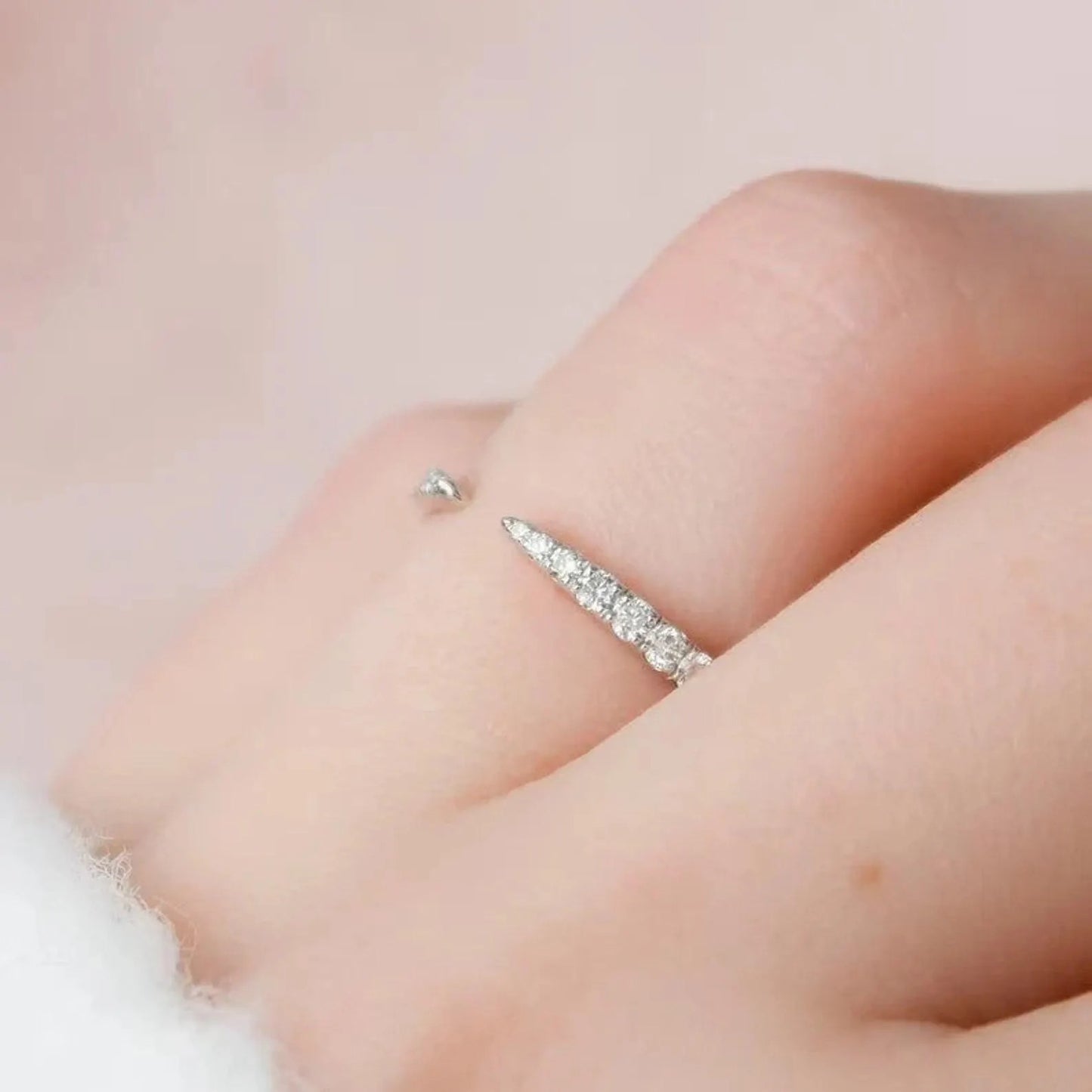 Pave Diamond Open Cuff Claw Moissanite Diamond Ring Unique Open Wedding Band Ring Open Gap Lab Grown Diamond Minimalist Engagement Ring.