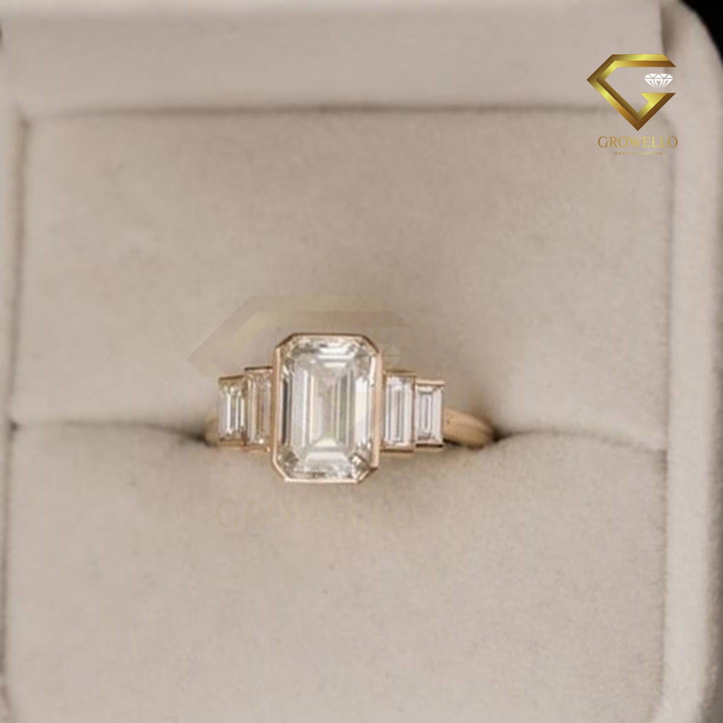 2 CT Emerald Cut Moissanite Engagement Ring Five Stone Bezel Set Wedding Promise Ring 14K Solid Gold Lab Grown Diamond Anniversary Ring