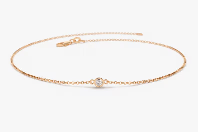 Diamond Bracelet 14k Gold Bezel Setting Diamond Bracelet for Women Brilliant Cut Solitaire Diamond Bracelet Last Minute Gifts