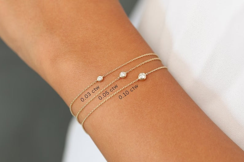 Diamond Bracelet 14k Gold Bezel Setting Diamond Bracelet for Women Brilliant Cut Solitaire Diamond Bracelet Last Minute Gifts