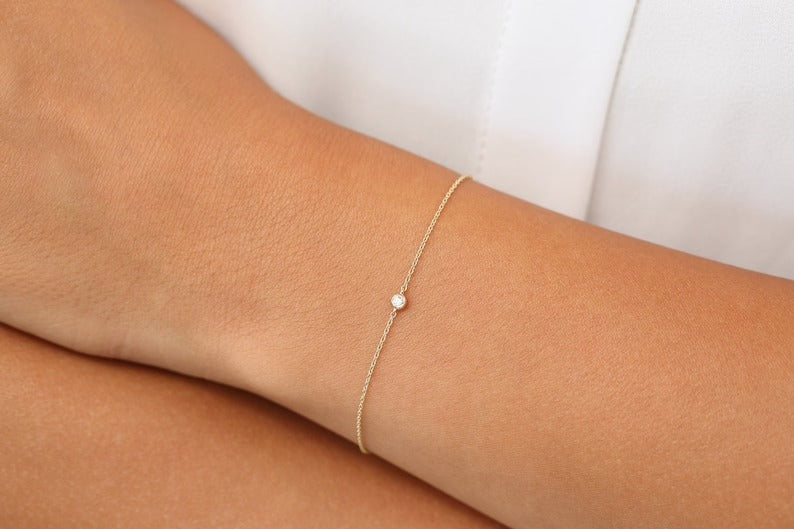 Diamond Bracelet 14k Gold Bezel Setting Diamond Bracelet for Women Brilliant Cut Solitaire Diamond Bracelet Last Minute Gifts