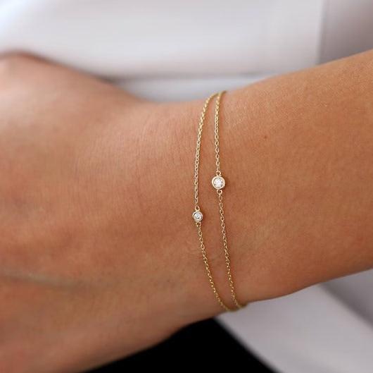 Diamond Bracelet 14k Gold Bezel Setting Diamond Bracelet for Women Brilliant Cut Solitaire Diamond Bracelet Last Minute Gifts