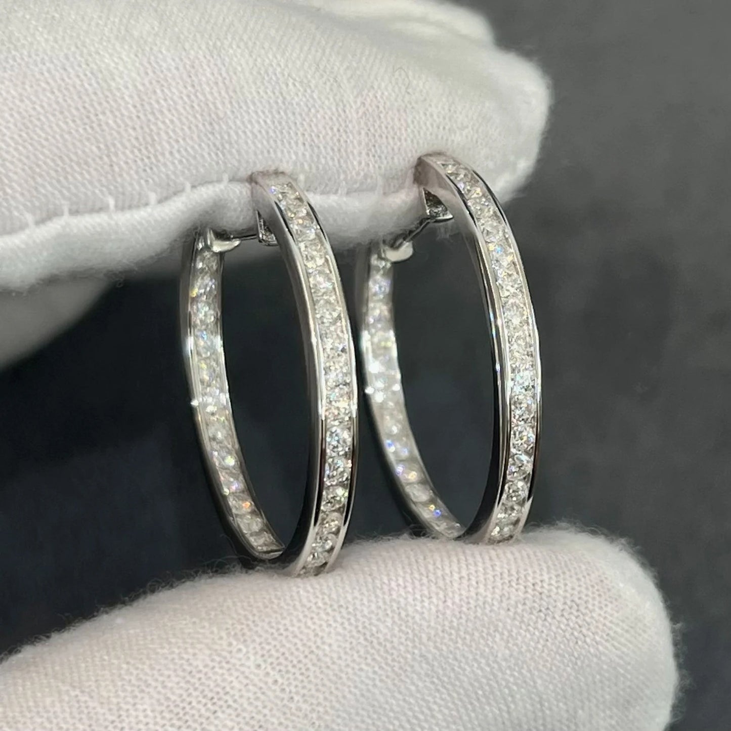 3 MM Round Moissanite Hoop Earrings, Lab Grown Diamond Channel Set Hoops Earrings, Solid 14k Yellow Gold Dainty Earrings For Women's.