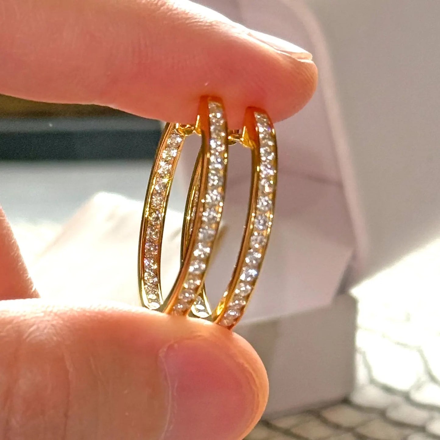 3 MM Round Moissanite Hoop Earrings, Lab Grown Diamond Channel Set Hoops Earrings, Solid 14k Yellow Gold Dainty Earrings For Women's.