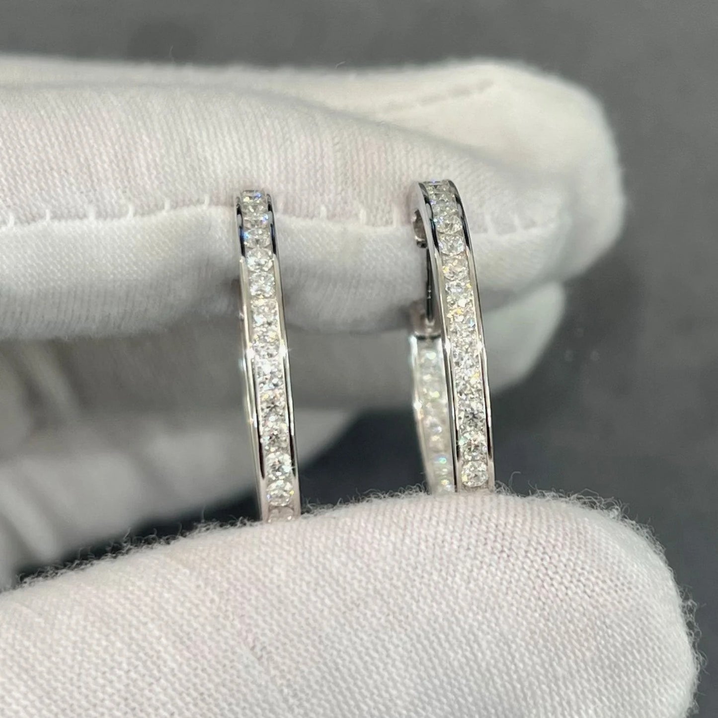 3 MM Round Moissanite Hoop Earrings, Lab Grown Diamond Channel Set Hoops Earrings, Solid 14k Yellow Gold Dainty Earrings For Women's.