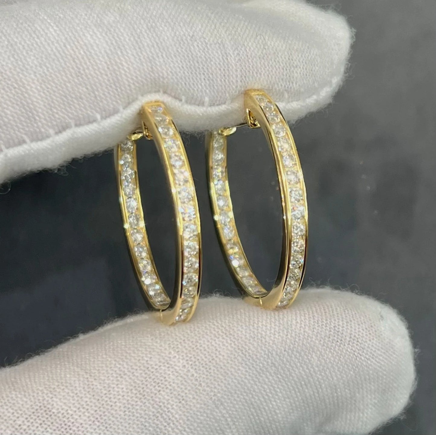 3 MM Round Moissanite Hoop Earrings, Lab Grown Diamond Channel Set Hoops Earrings, Solid 14k Yellow Gold Dainty Earrings For Women's.