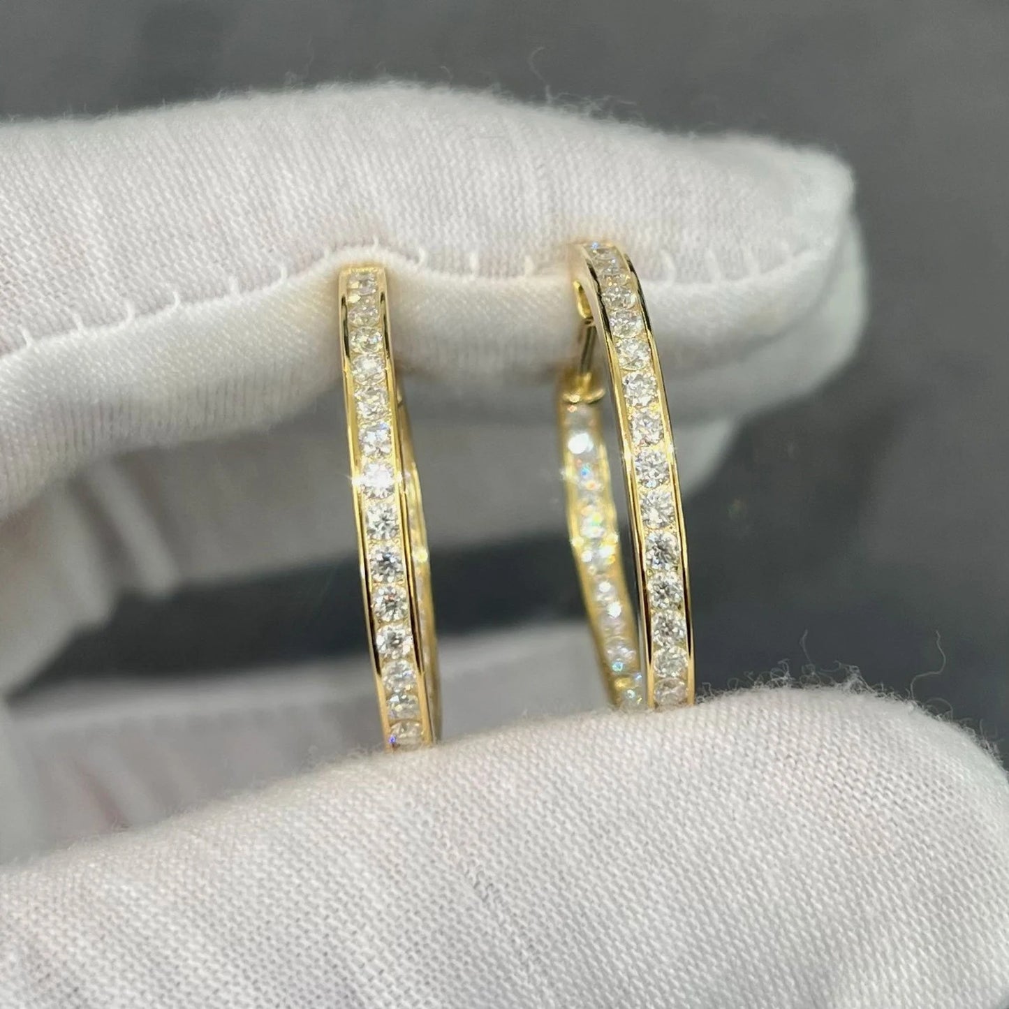 3 MM Round Moissanite Hoop Earrings, Lab Grown Diamond Channel Set Hoops Earrings, Solid 14k Yellow Gold Dainty Earrings For Women's.