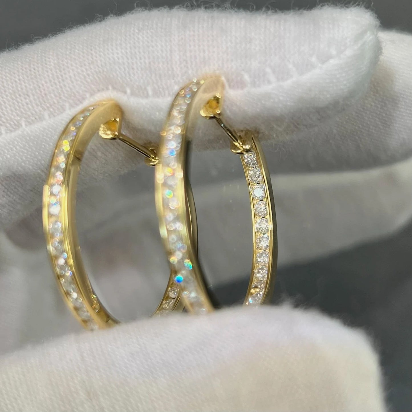 3 MM Round Moissanite Hoop Earrings, Lab Grown Diamond Channel Set Hoops Earrings, Solid 14k Yellow Gold Dainty Earrings For Women's.