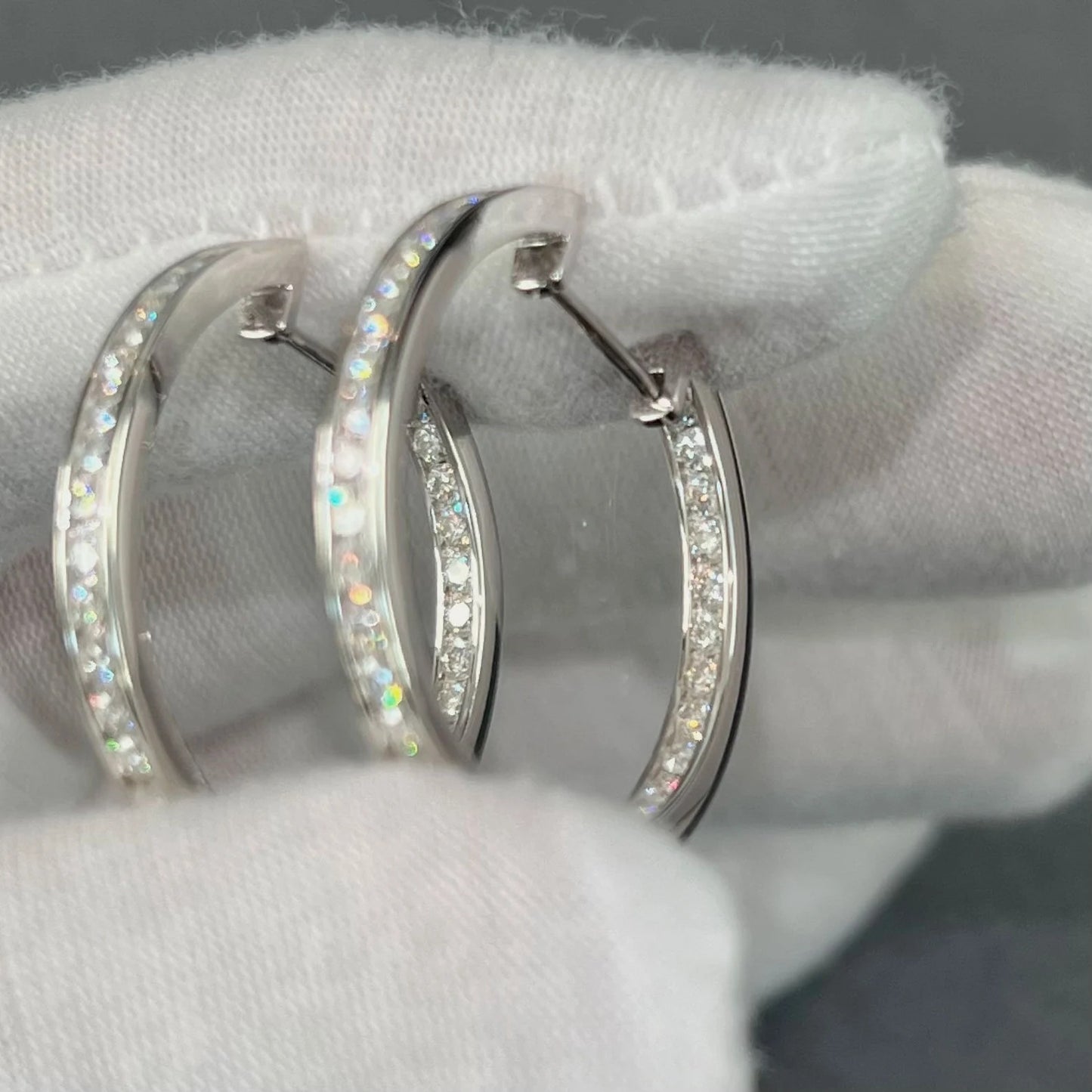 3 MM Round Moissanite Hoop Earrings, Lab Grown Diamond Channel Set Hoops Earrings, Solid 14k Yellow Gold Dainty Earrings For Women's.