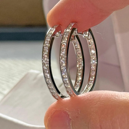 3 MM Round Moissanite Hoop Earrings, Lab Grown Diamond Channel Set Hoops Earrings, Solid 14k Yellow Gold Dainty Earrings For Women's.