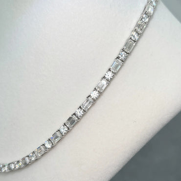 Fancy Round & Emerald Cut Moissanite Tennis Chain, Tennis necklace, Iced Out Chain, Anniversary Gift For Him Or Her