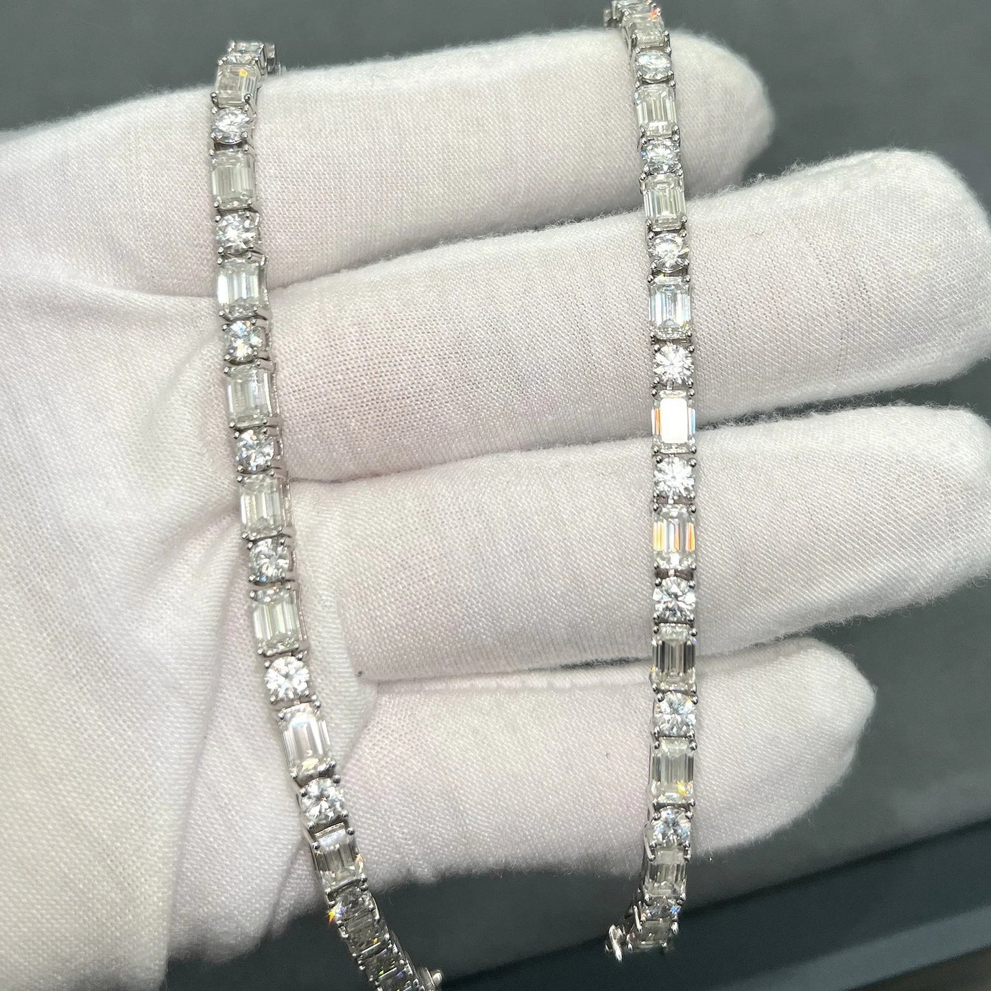 Fancy Round & Emerald Cut Moissanite Tennis Chain, Tennis necklace, Iced Out Chain, Anniversary Gift For Him Or Her