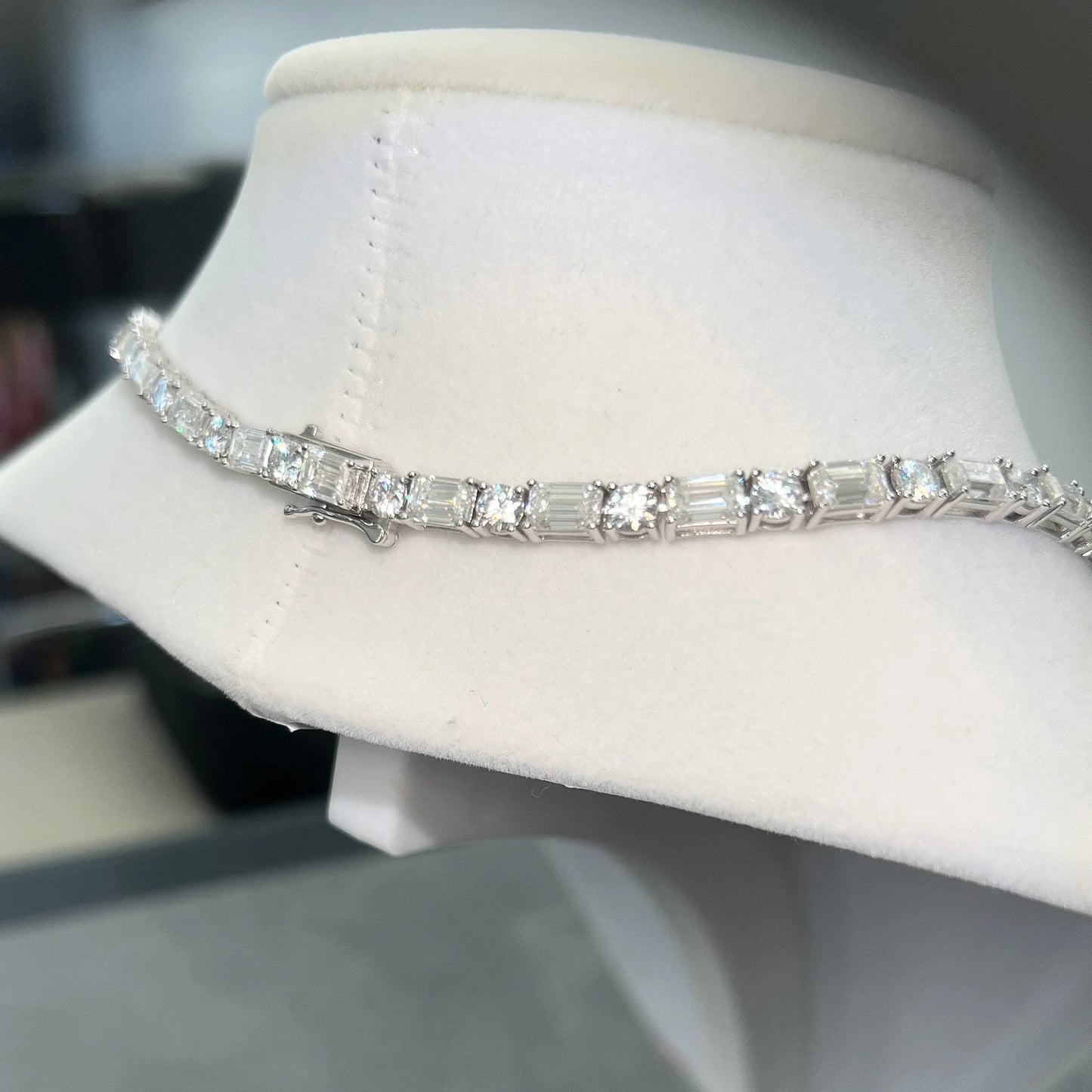 Fancy Round & Emerald Cut Moissanite Tennis Chain, Tennis necklace, Iced Out Chain, Anniversary Gift For Him Or Her