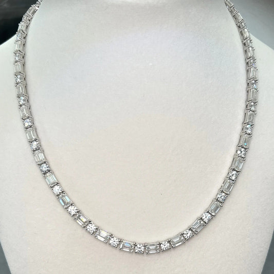 Fancy Round & Emerald Cut Moissanite Tennis Chain, Tennis necklace, Iced Out Chain, Anniversary Gift For Him Or Her