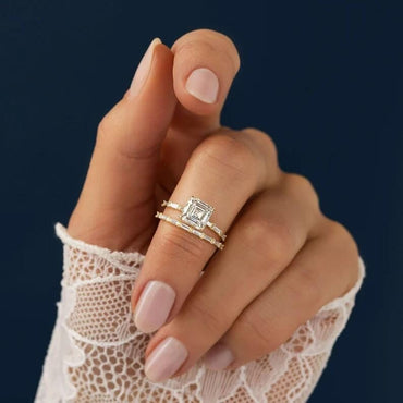 2 CT Asscher Cut Moissanite Engagement Ring Baguette Cut Pave Setting Ring 14K Solid Gold Diamond Wedding Ring Lab Grown Diamond Ring.