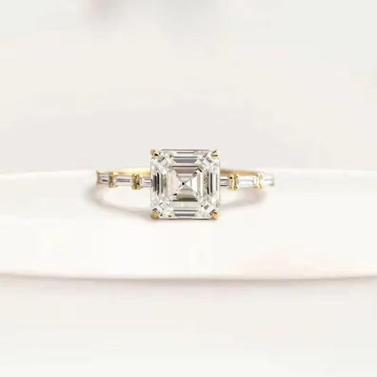 2 CT Asscher Cut Moissanite Engagement Ring Baguette Cut Pave Setting Ring 14K Solid Gold Diamond Wedding Ring Lab Grown Diamond Ring.