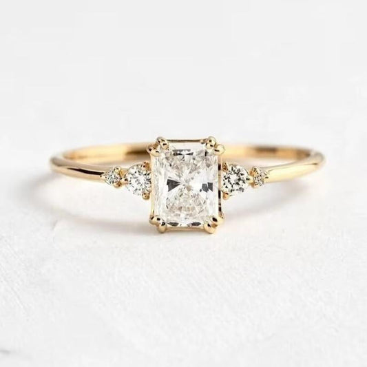 1 CT Radiant Cut Moissanite Engagement Ring Radiant Lab Grown Diamond Ring Radiant Cluster Wedding Ring 14K Solid Gold Anniversary Gifts.