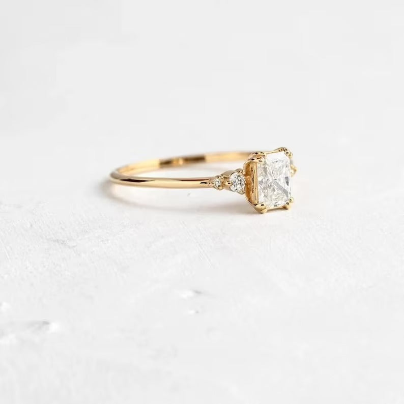 1 CT Radiant Cut Moissanite Engagement Ring Radiant Lab Grown Diamond Ring Radiant Cluster Wedding Ring 14K Solid Gold Anniversary Gifts.