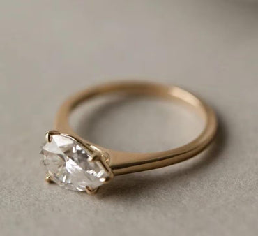 1 CT East West Pear Cut Moissanite Engagement Ring Pear Cut Solitaire Lab Grown Diamond Wedding Ring 14K Solid Gold Anniversary Ring.