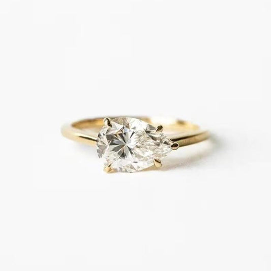 1 CT East West Pear Cut Moissanite Engagement Ring Pear Cut Solitaire Lab Grown Diamond Wedding Ring 14K Solid Gold Anniversary Ring.