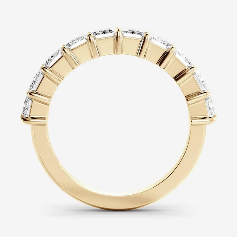 2 TCW Emerald Cut Moissanite Wedding Band Emerald Cut Half Eternity Band 14K Solid Gold Band Matching Band Lab Grown Wedding Gift For Her.