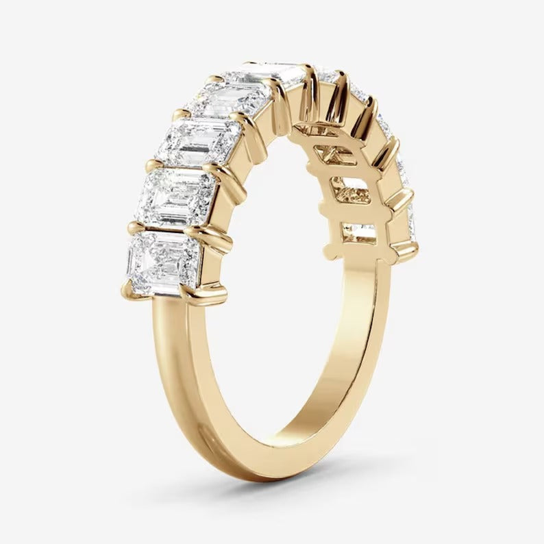 2 TCW Emerald Cut Moissanite Wedding Band Emerald Cut Half Eternity Band 14K Solid Gold Band Matching Band Lab Grown Wedding Gift For Her.