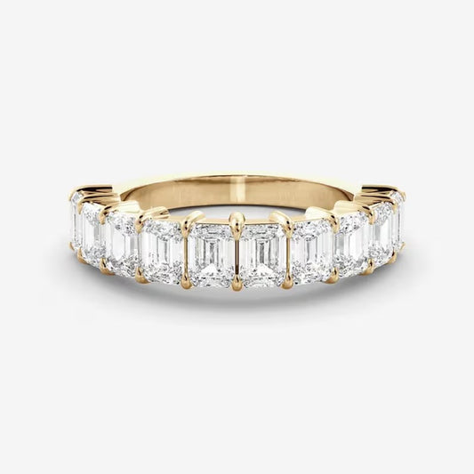 2 TCW Emerald Cut Moissanite Wedding Band Emerald Cut Half Eternity Band 14K Solid Gold Band Matching Band Lab Grown Wedding Gift For Her.