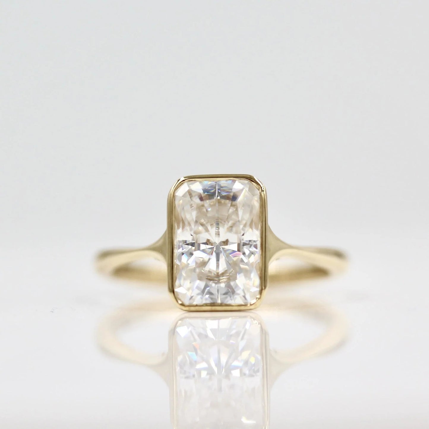 2 CT Moissanite Engagement Ring Radiant Solitaire Bezel Set Wedding Ring 14K Solid Yellow Gold Lab Grown Diamond Anniversary Ring For Women.