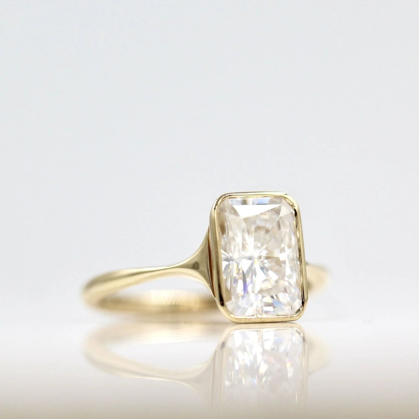 2 CT Moissanite Engagement Ring Radiant Solitaire Bezel Set Wedding Ring 14K Solid Yellow Gold Lab Grown Diamond Anniversary Ring For Women.