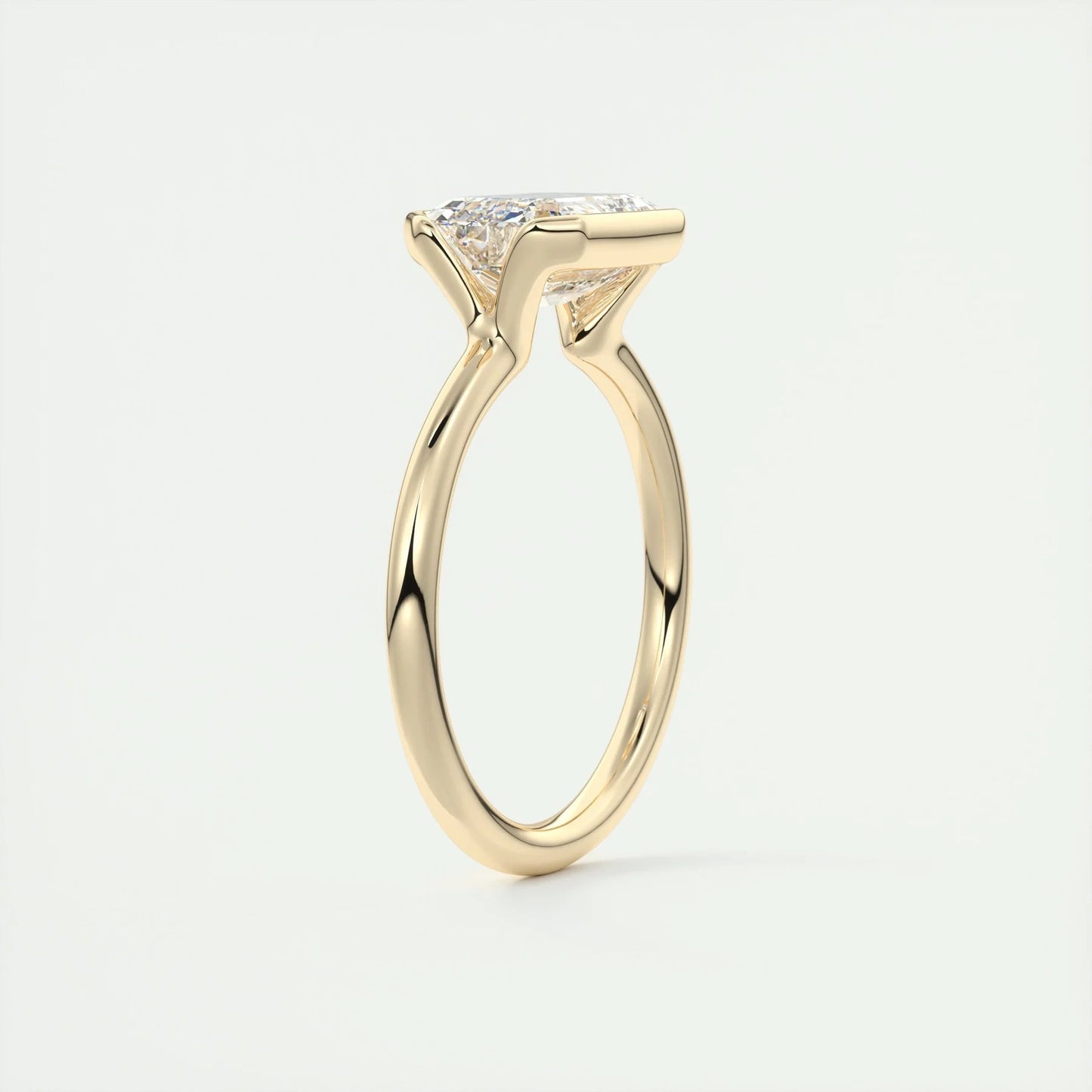 East To West Ring Half Bezel Set Emerald Cut Moissanite Engagement Ring 2 CT Solitaire Emerald Lab Grown Diamond Wedding Ring For Women.
