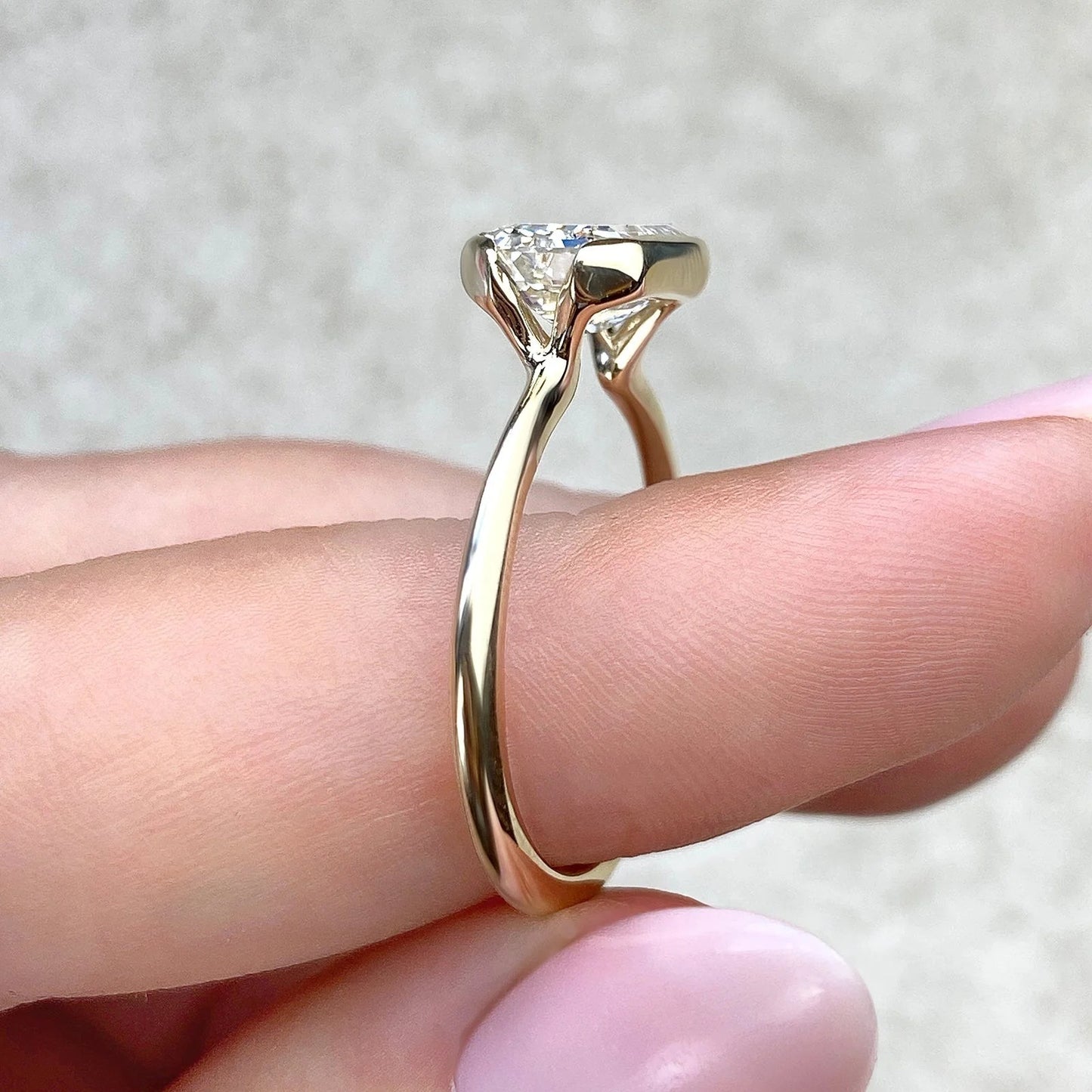 East To West Ring Half Bezel Set Emerald Cut Moissanite Engagement Ring 2 CT Solitaire Emerald Lab Grown Diamond Wedding Ring For Women.