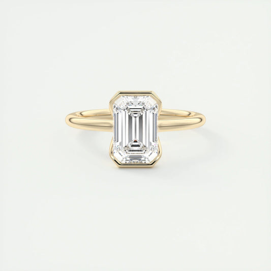 2.5 CT Emerald Cut Moissanite Engagement Ring Half Bezel Set Emerald Cut Wedding Ring 14K Solid Gold Solitaire Lab Grown Diamond Ring.