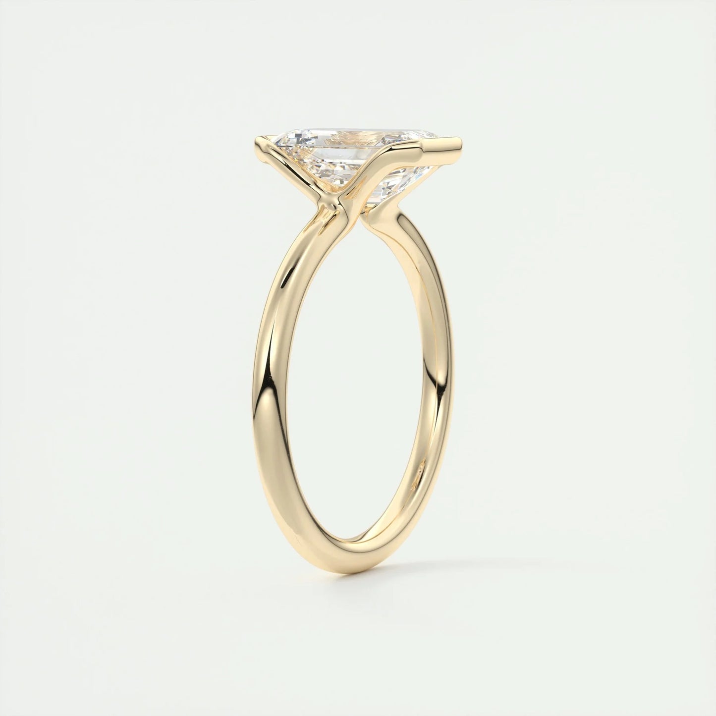 2.5 CT Emerald Cut Moissanite Engagement Ring Half Bezel Set Emerald Cut Wedding Ring 14K Solid Gold Solitaire Lab Grown Diamond Ring.