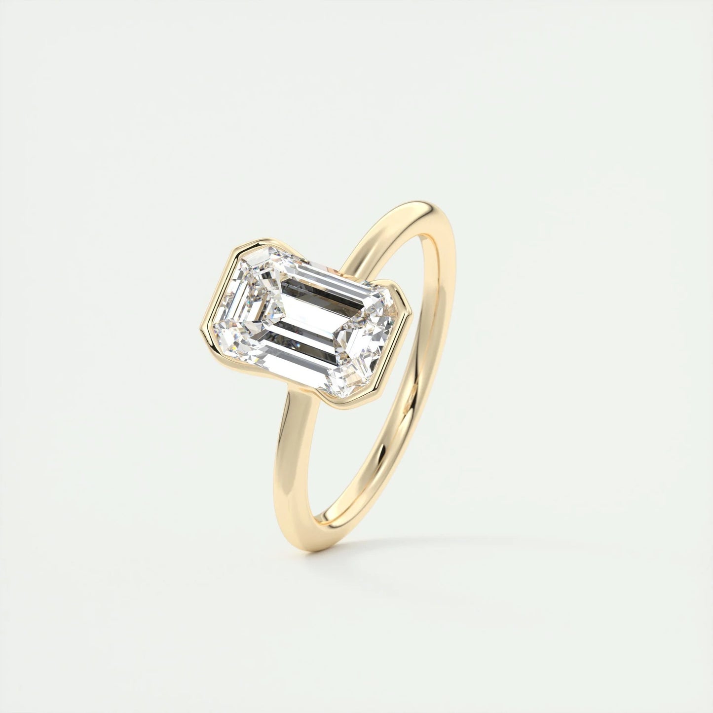 2.5 CT Emerald Cut Moissanite Engagement Ring Half Bezel Set Emerald Cut Wedding Ring 14K Solid Gold Solitaire Lab Grown Diamond Ring.