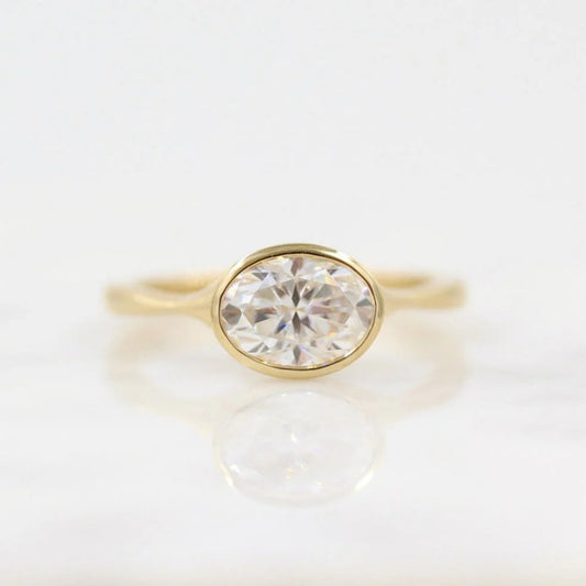 East West Oval Cut Moissanite Engagement Ring 1CT Oval Bezel Engagement Ring Oval Lab Grown Diamond Wedding Ring 14K Solid Gold Ring For Her