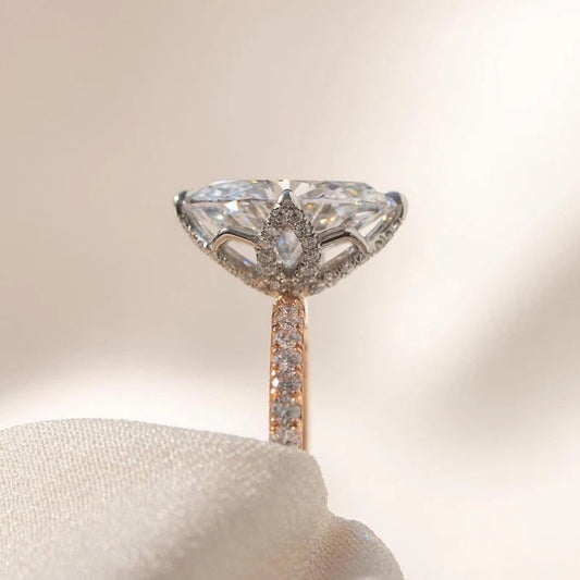 Tulip Set Two Tone Oval Ring Oval Engagement Diamond Ring Oval Moissanite Ring Wedding Oval Anniversary Gifts 14K Solid Gold Lab grown Ring.