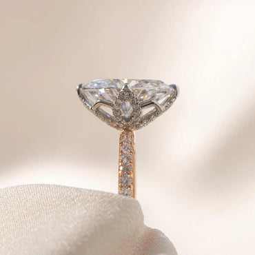 Tulip Set Two Tone Oval Ring Oval Engagement Diamond Ring Oval Moissanite Ring Wedding Oval Anniversary Gifts 14K Solid Gold Lab grown Ring.