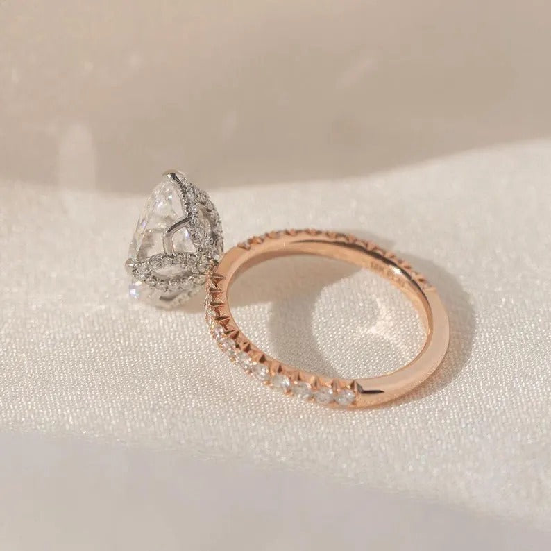Tulip Set Two Tone Oval Ring Oval Engagement Diamond Ring Oval Moissanite Ring Wedding Oval Anniversary Gifts 14K Solid Gold Lab grown Ring.