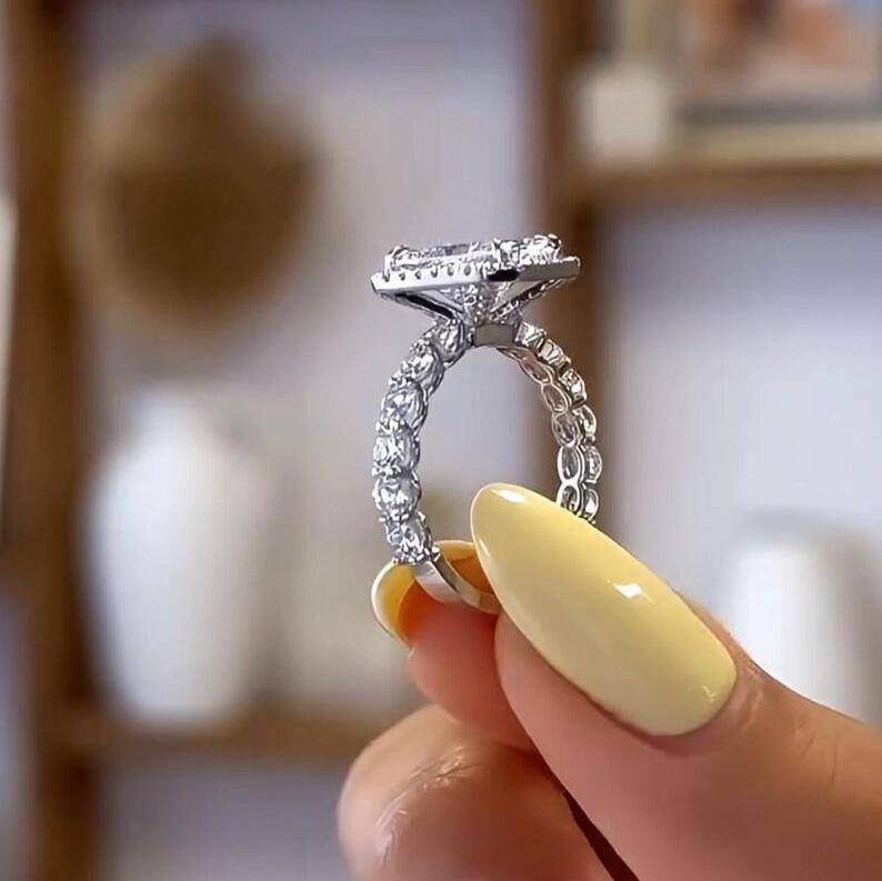 3.5 CT Radiant Cut Moissanite Engagement Ring Radiant Halo Diamond Wedding Ring 14K Solid Gold Art Deco Ring Radiant Lab Grown Diamond Ring
