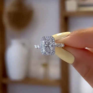 3.5 CT Radiant Cut Moissanite Engagement Ring Radiant Halo Diamond Wedding Ring 14K Solid Gold Art Deco Ring Radiant Lab Grown Diamond Ring