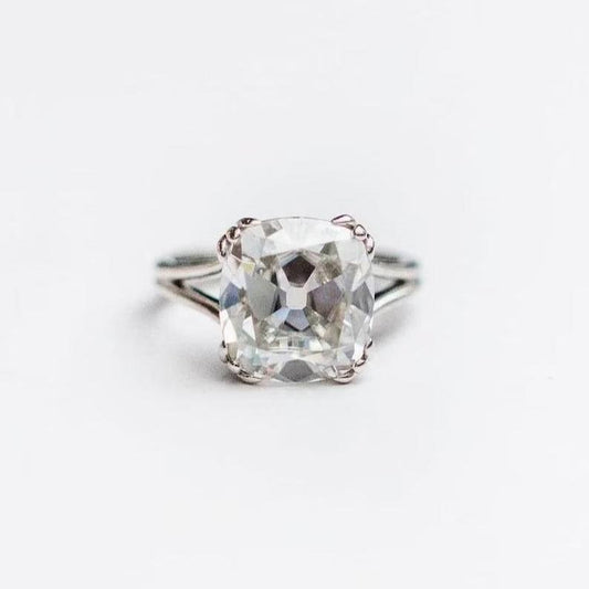 Antique Old Mine Cushion Cut Moissanite Engagement Ring 6 CT OMC Cushion Solitaire Wedding Ring 14K Solid Gold Split Shank Lab Grown Ring.