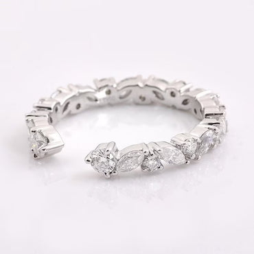 Marquise And Round Moissanite Notched Wedding Band Matching Stackable Half Eternity Wedding Anniversary Band Lab Grown Diamond Wedding Band.