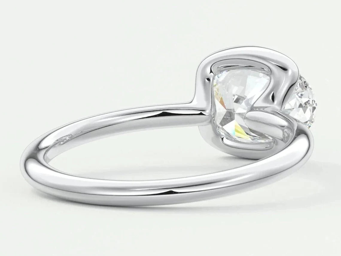 East West Oval Moissanite Engagement Ring Half Bezel Oval Lab Grown Diamond Ring 14K Solid Gold IGI Certified Diamond Solitaire Ring.