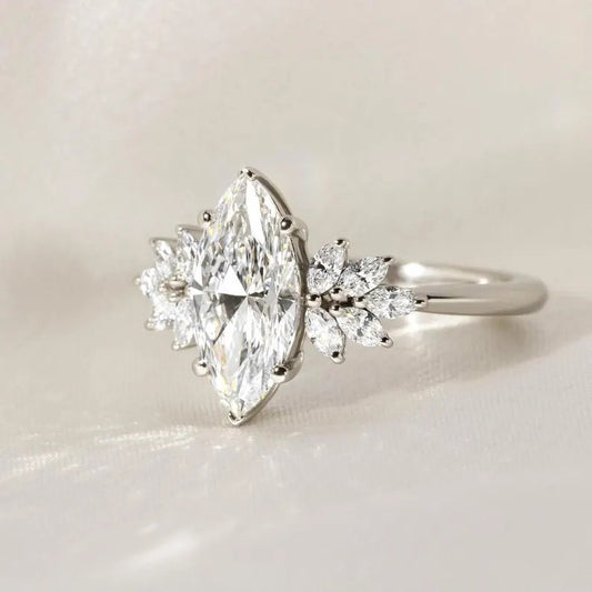 1.5 CT Marquise Cut Moissanite Ring Marquise Cluster Engagement Ring 14K Solid Gold Wedding Ring Marquise Lab Grown Diamond Anniversary Ring