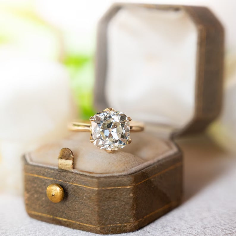 4 CT Old Mine Cushion Cut Moissanite Engagement Ring Solitaire Lab Grown Diamond Wedding Ring 14K Solid Gold IGI Certified Diamond Ring.