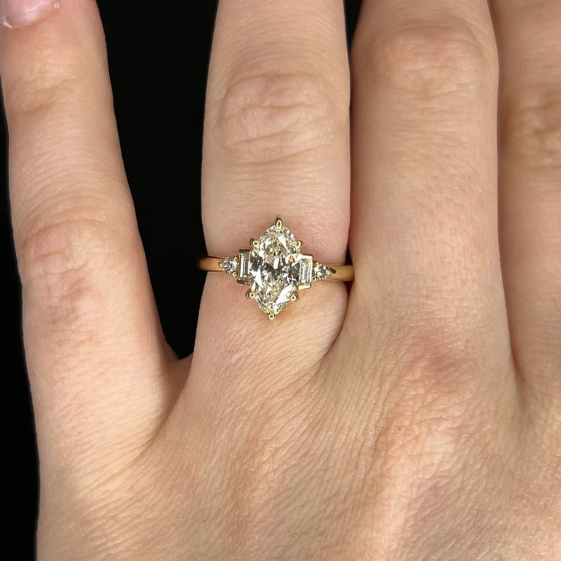 2 CT Marquise Moissanite Engagement Ring Vintage Style lab Grown Diamond Wedding Ring 14K Solid Gold Anniversary Gifts For Women.