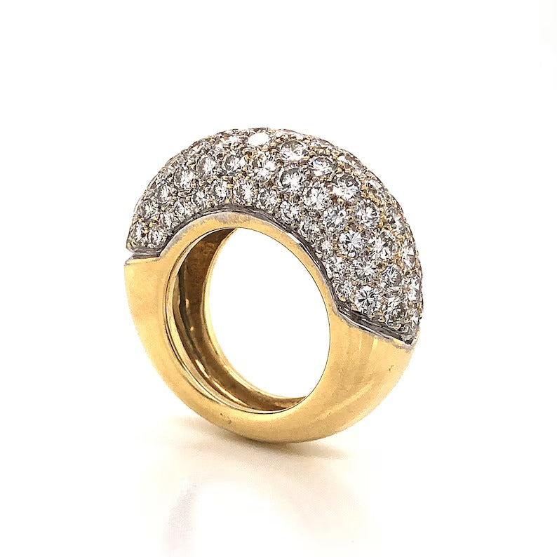 Unique Round Moissanite Engagement Ring Rounded Pave Diamond Cocktail Ring 14K Solid Gold Wedding Ring Lab Grown Diamonds Ring Unique Ring.